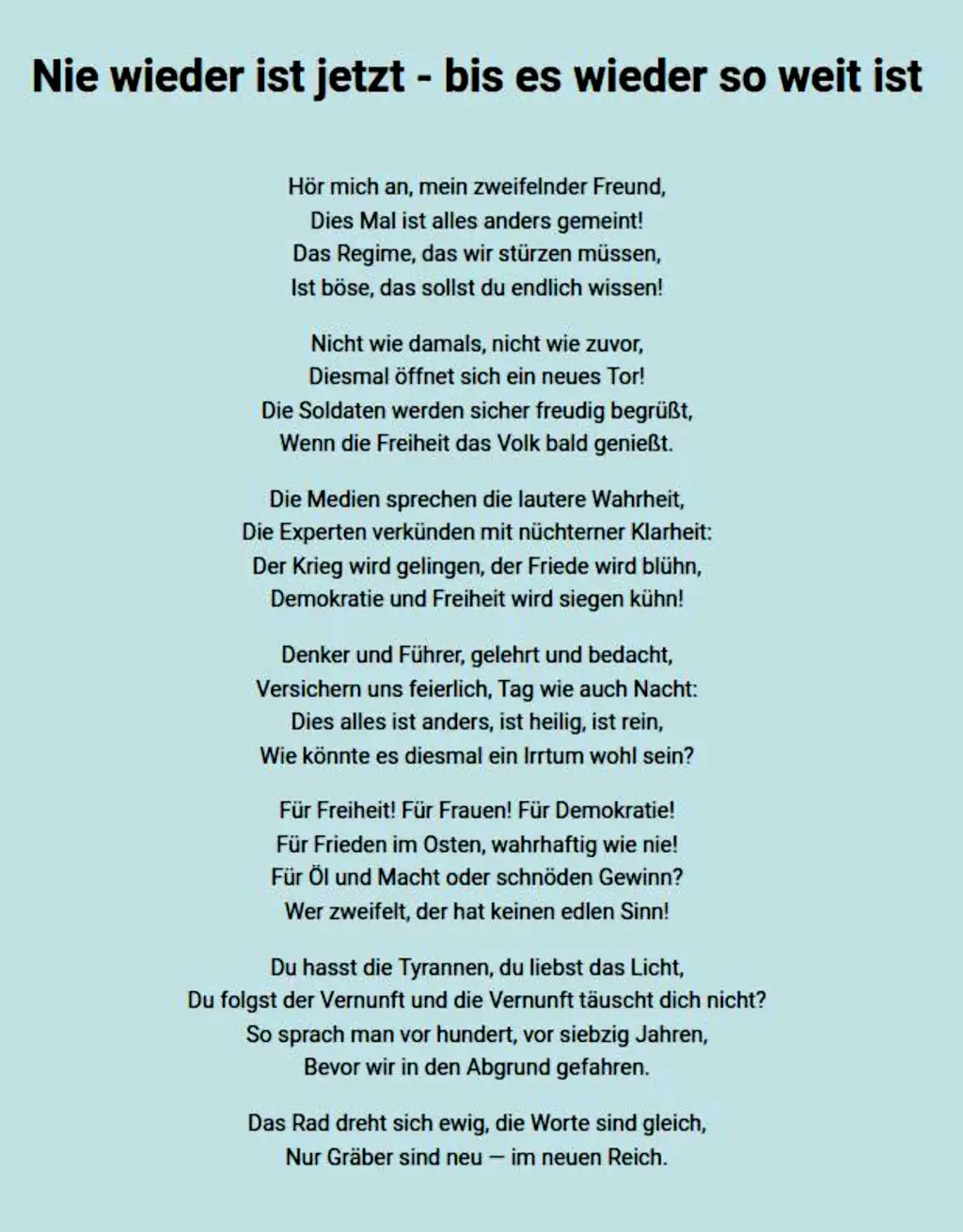 Kriegsgedicht vom 26.04.2026